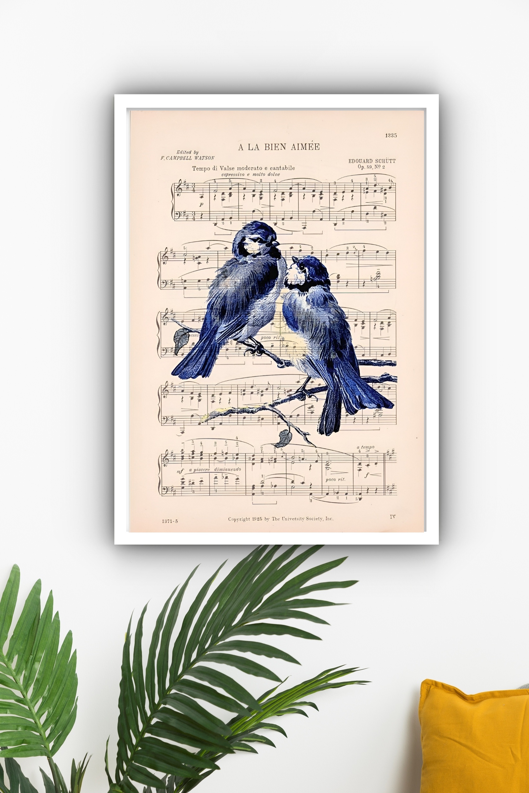 Quadro Decorativo Pássaros Notas Musicais - 70x50 cm