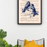 Quadro Decorativo Pássaros Notas Musicais - 70x50 cm