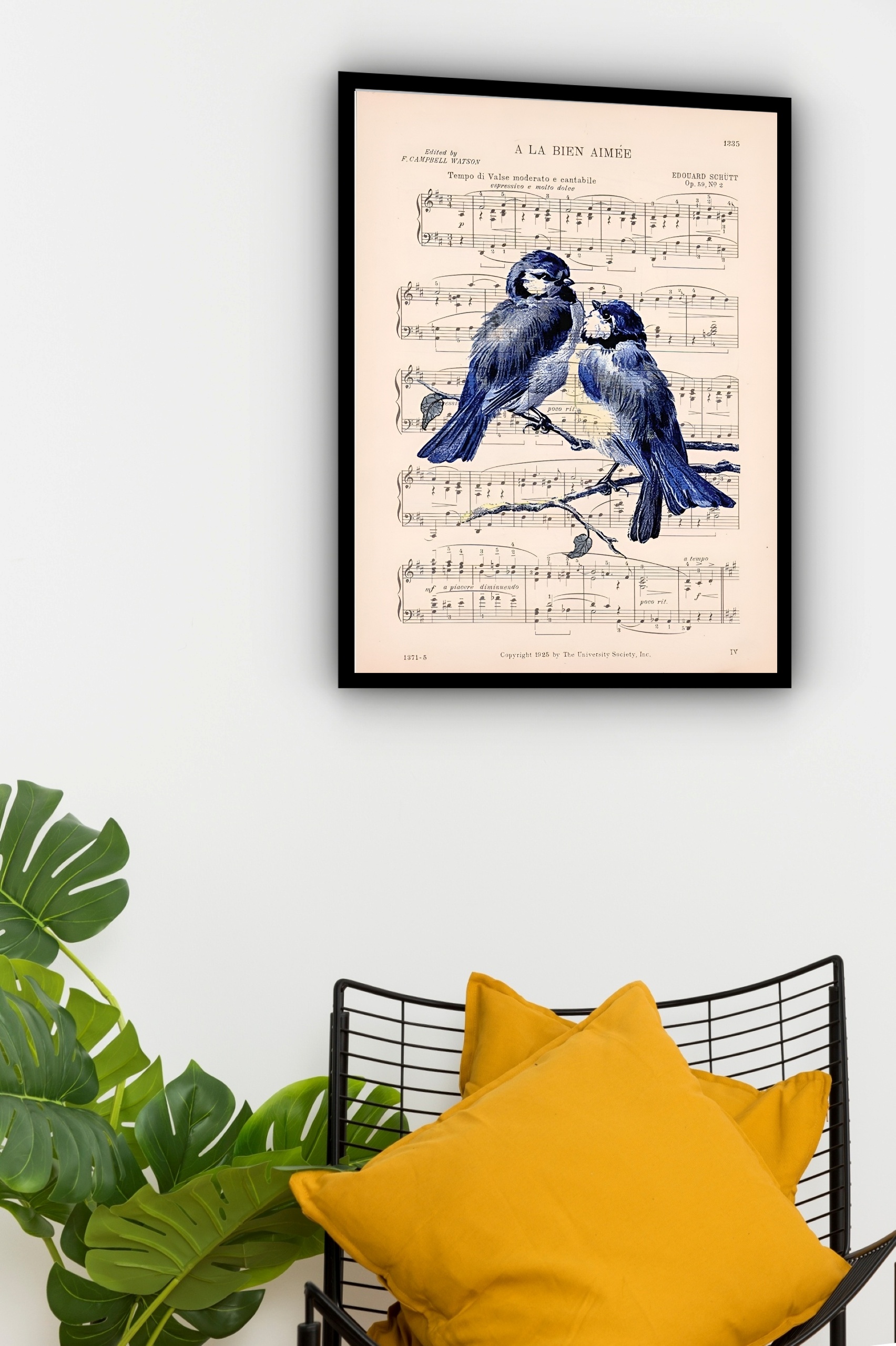 Quadro Decorativo Pássaros Notas Musicais - 70x50 cm