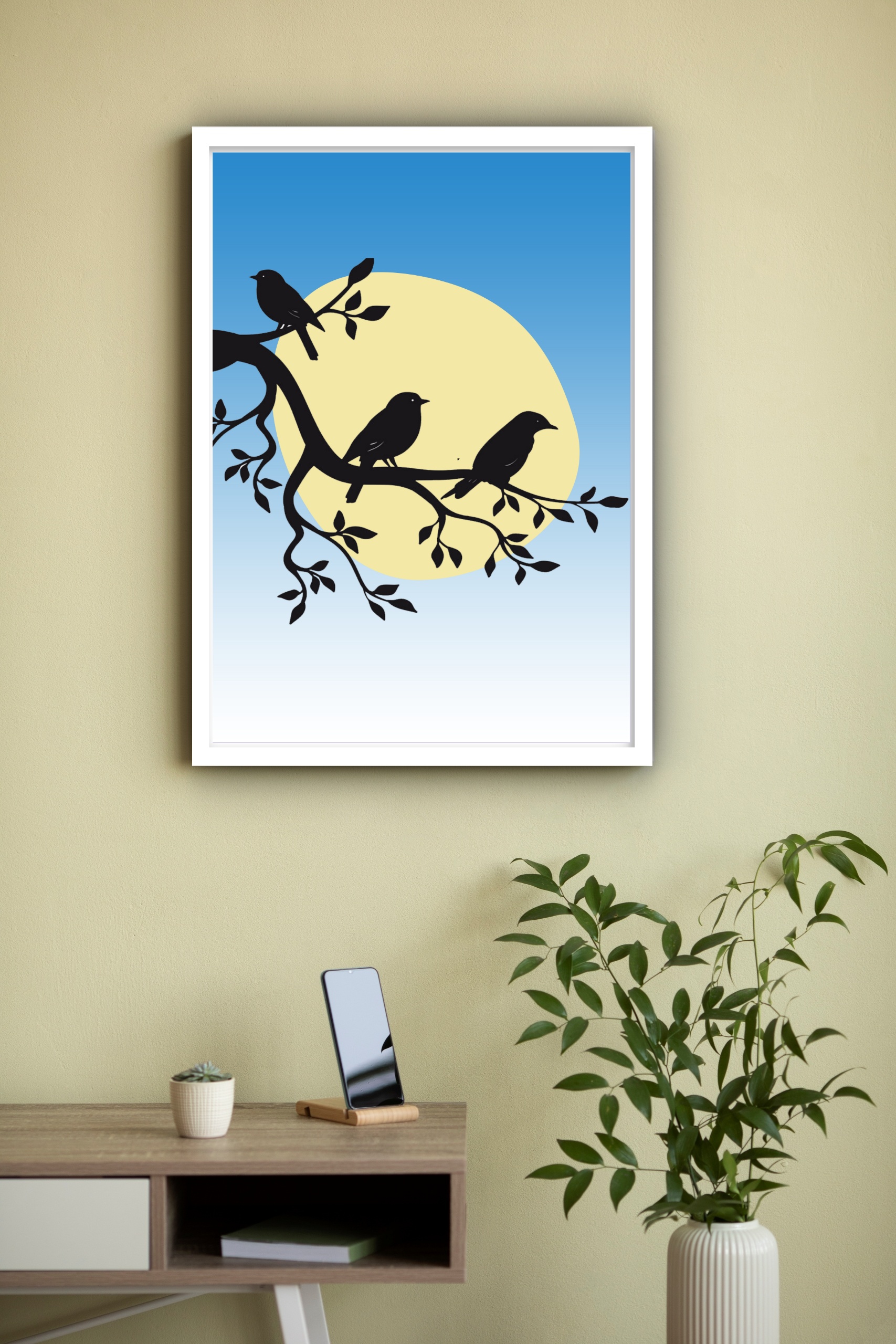 Quadro Decorativo Pássaros Silhueta - 70x50 cm