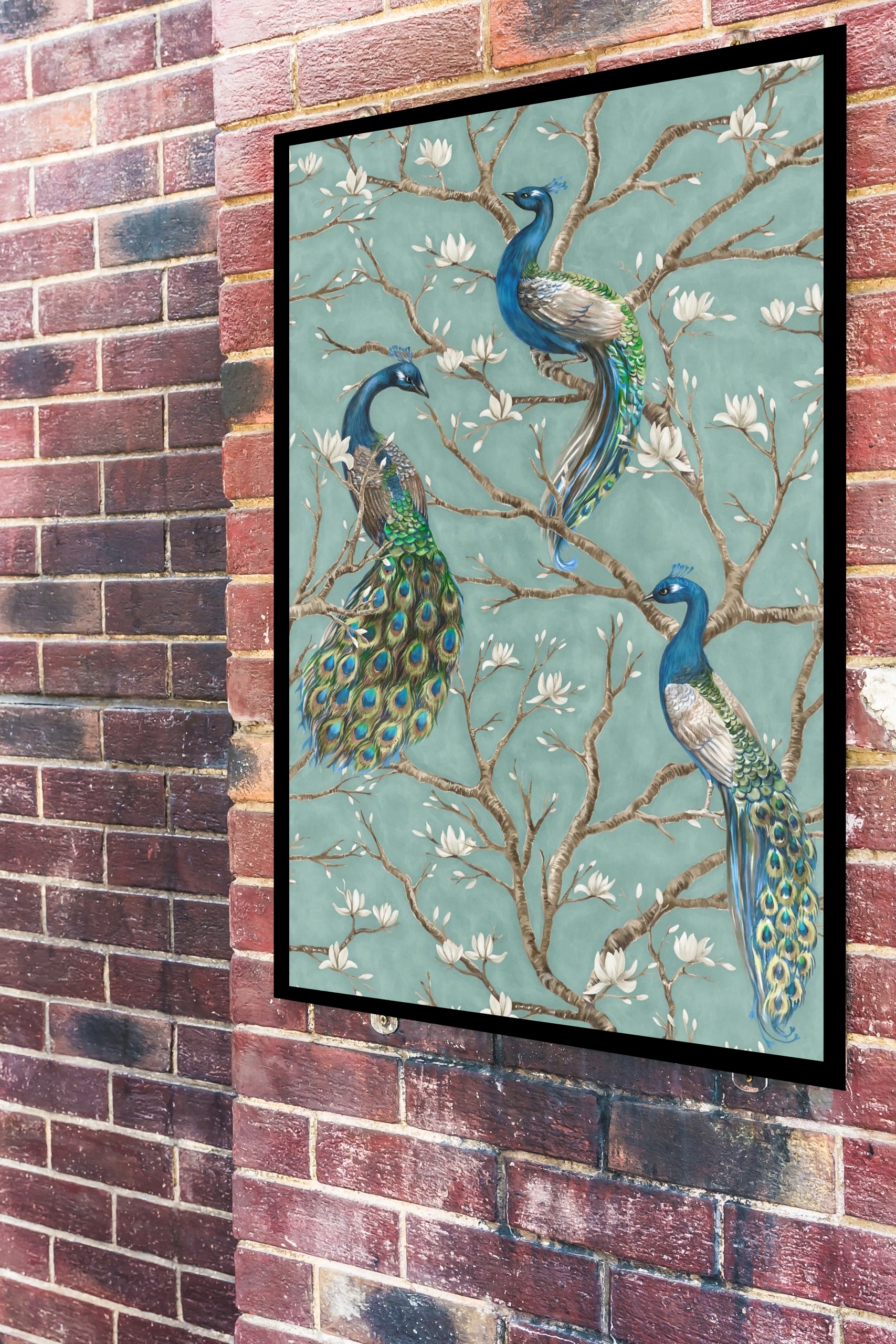 Quadro Decorativo Pavões Na Árvore - 70x50 cm