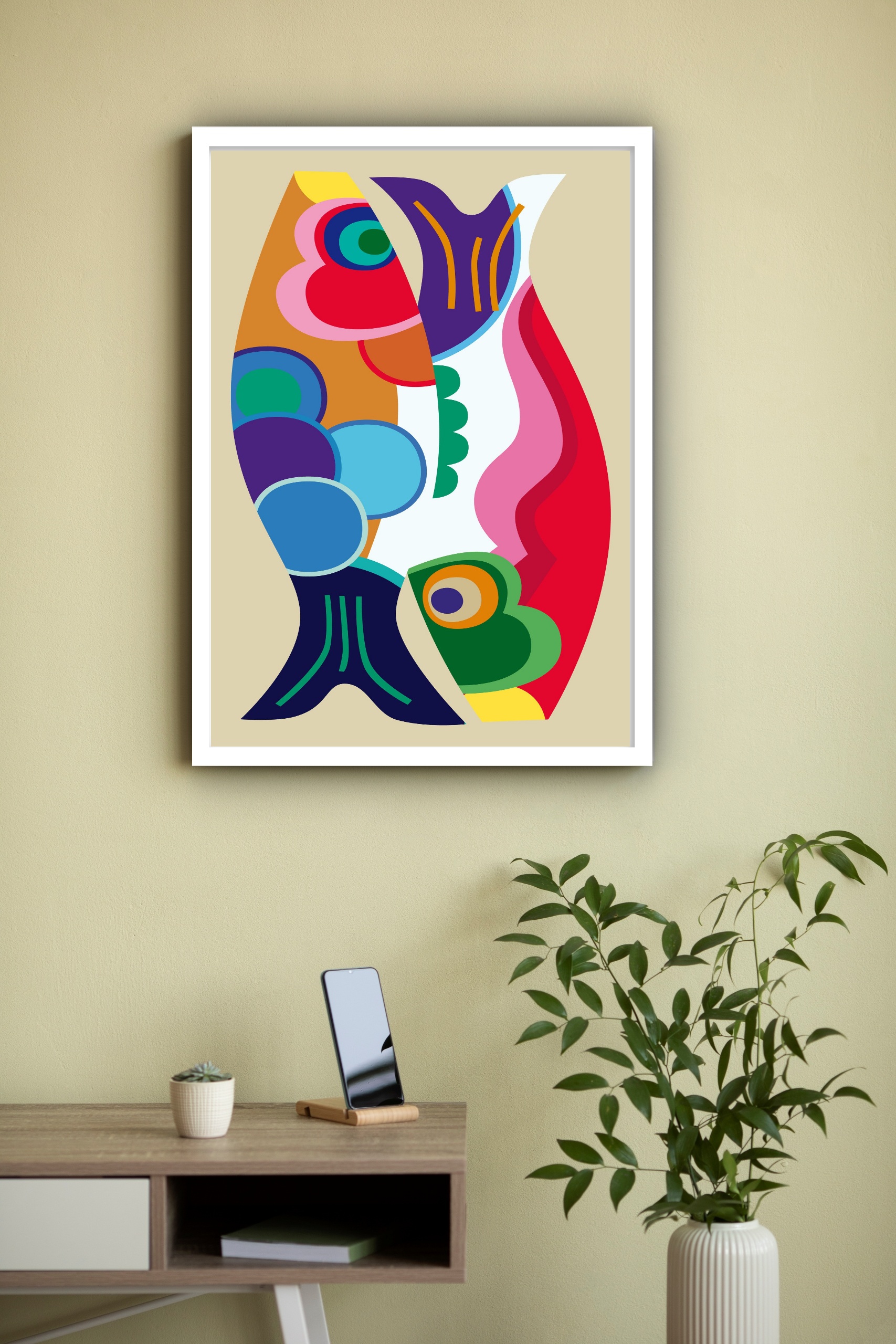 Quadro Decorativo Peixes Abstrato - 70x50 cm