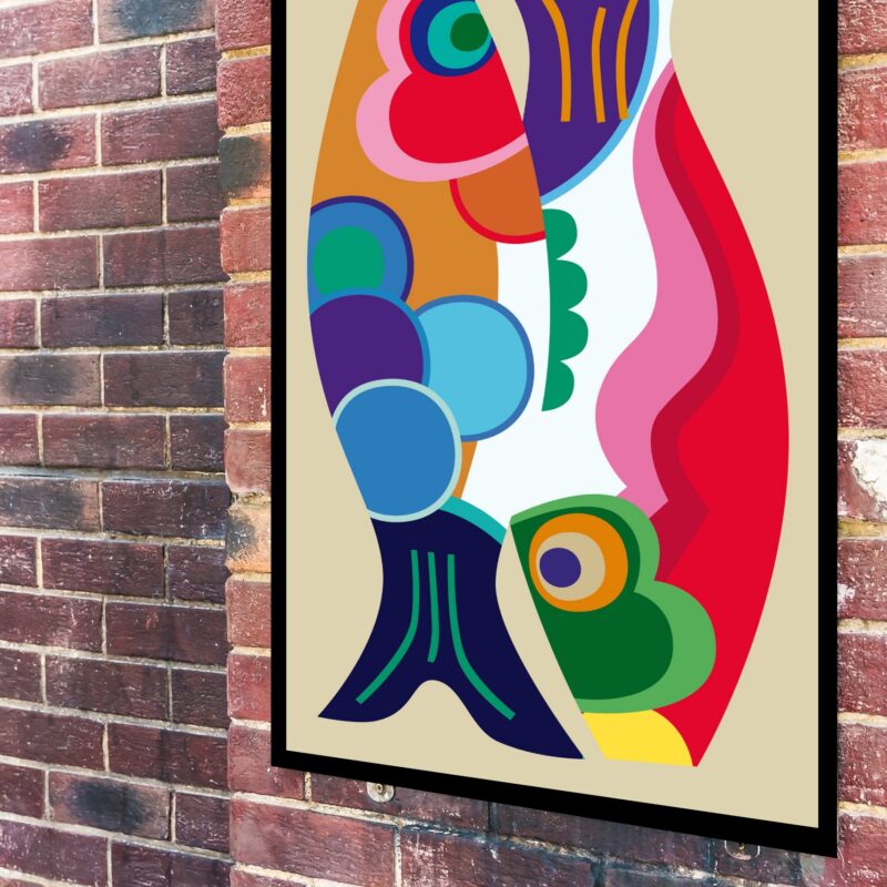 Quadro Decorativo Peixes Abstrato - 70x50 cm