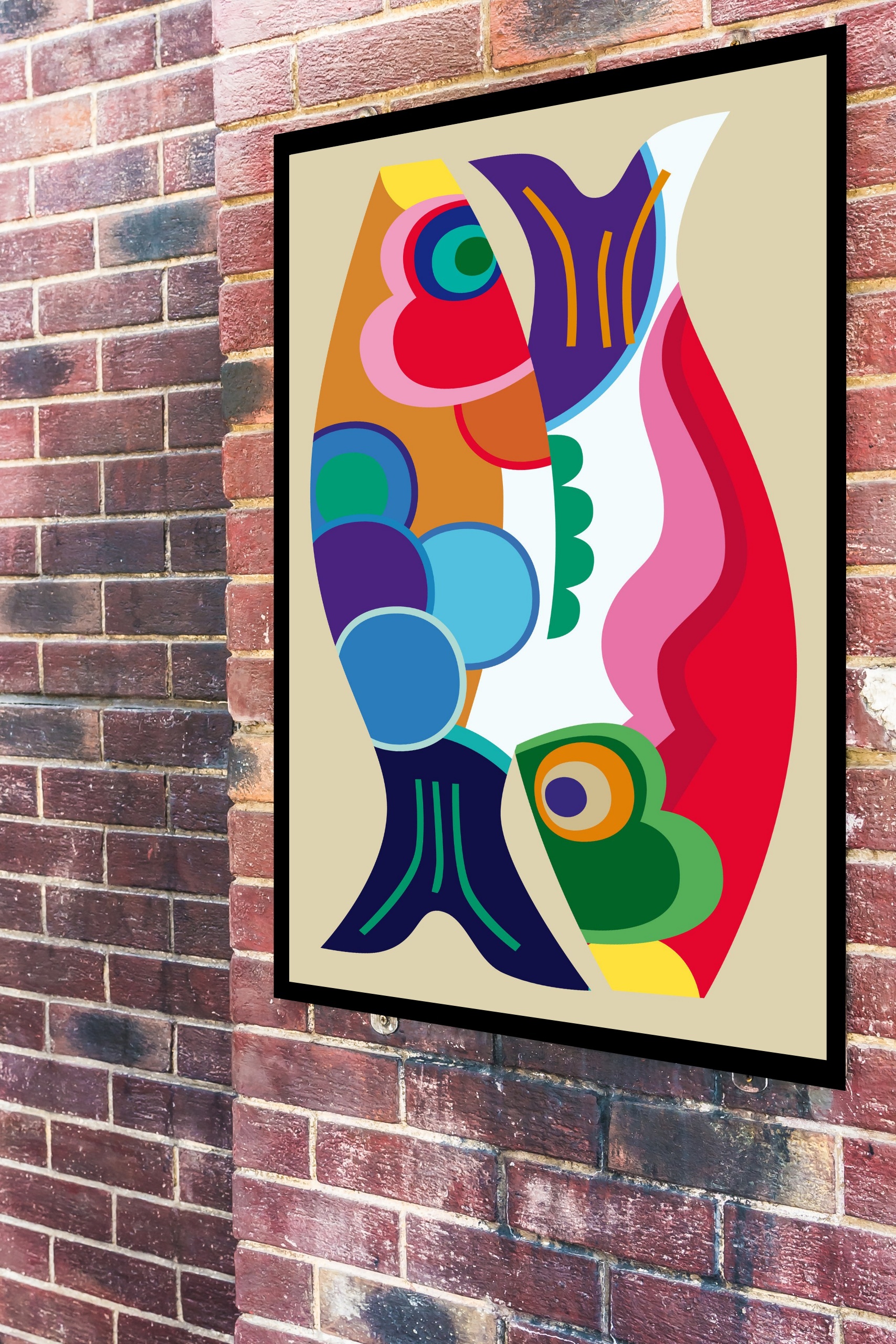 Quadro Decorativo Peixes Abstrato - 70x50 cm