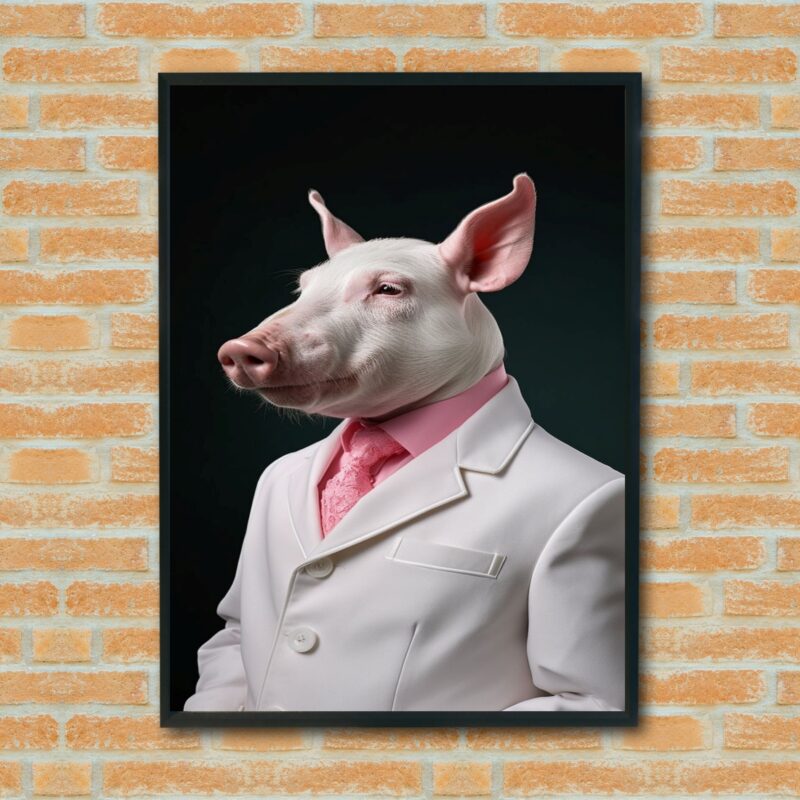 Quadro Decorativo Porco Elegante - 70x50 cm