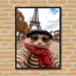 Quadro Decorativo Selfie Gato Em Paris - 70x50 cm