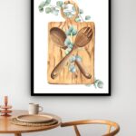 Quadro Decorativo Tábua Talher Folhas Cozinha - 70x50 cm