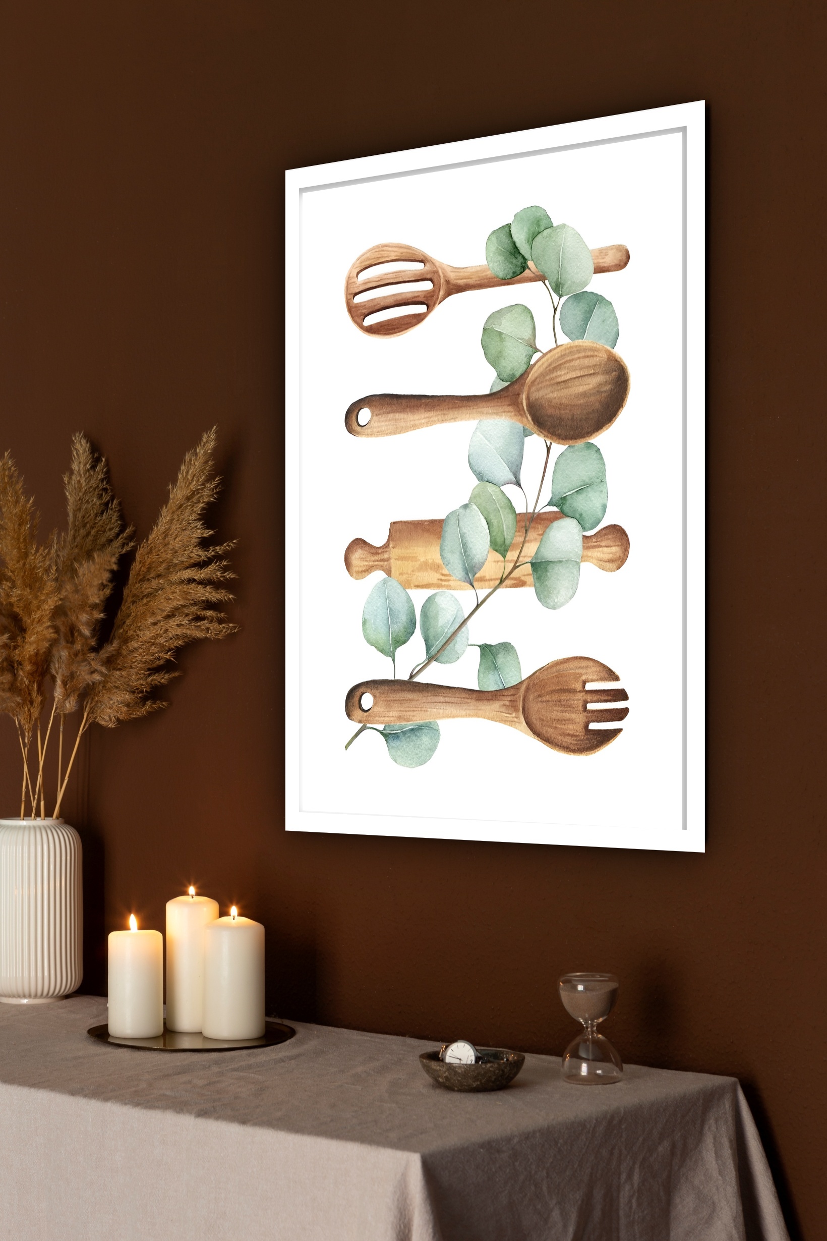 Quadro Decorativo Talheres Folhas Cozinha - 70x50 cm