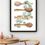 Quadro Decorativo Talheres Folhas Cozinha - 70x50 cm