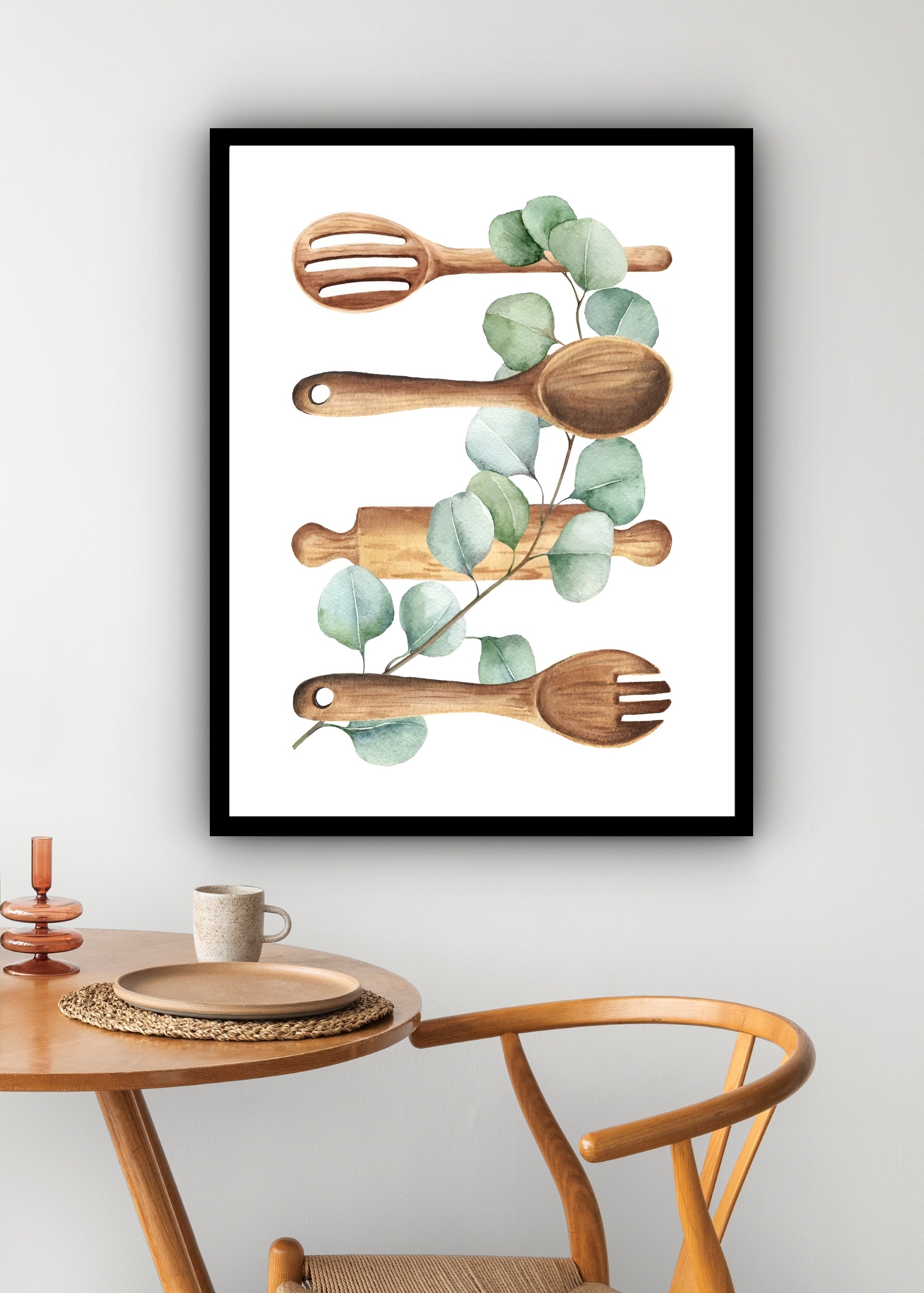Quadro Decorativo Talheres Folhas Cozinha - 70x50 cm