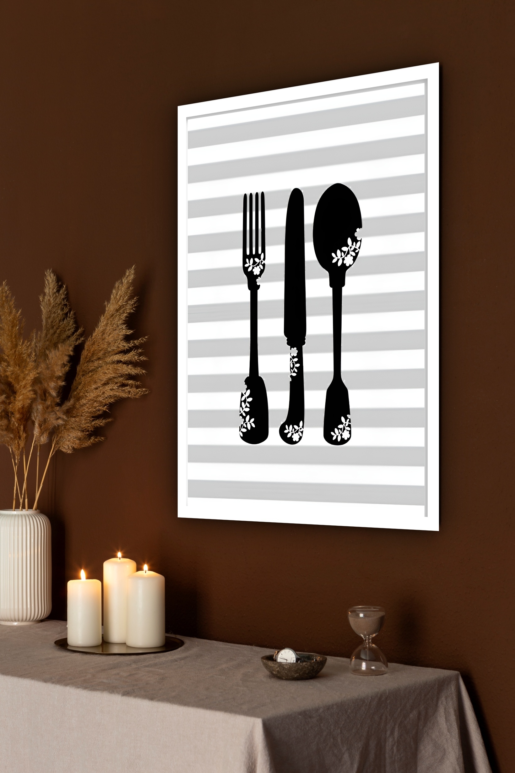 Quadro Decorativo Talheres Listras Cinza - 70x50 cm