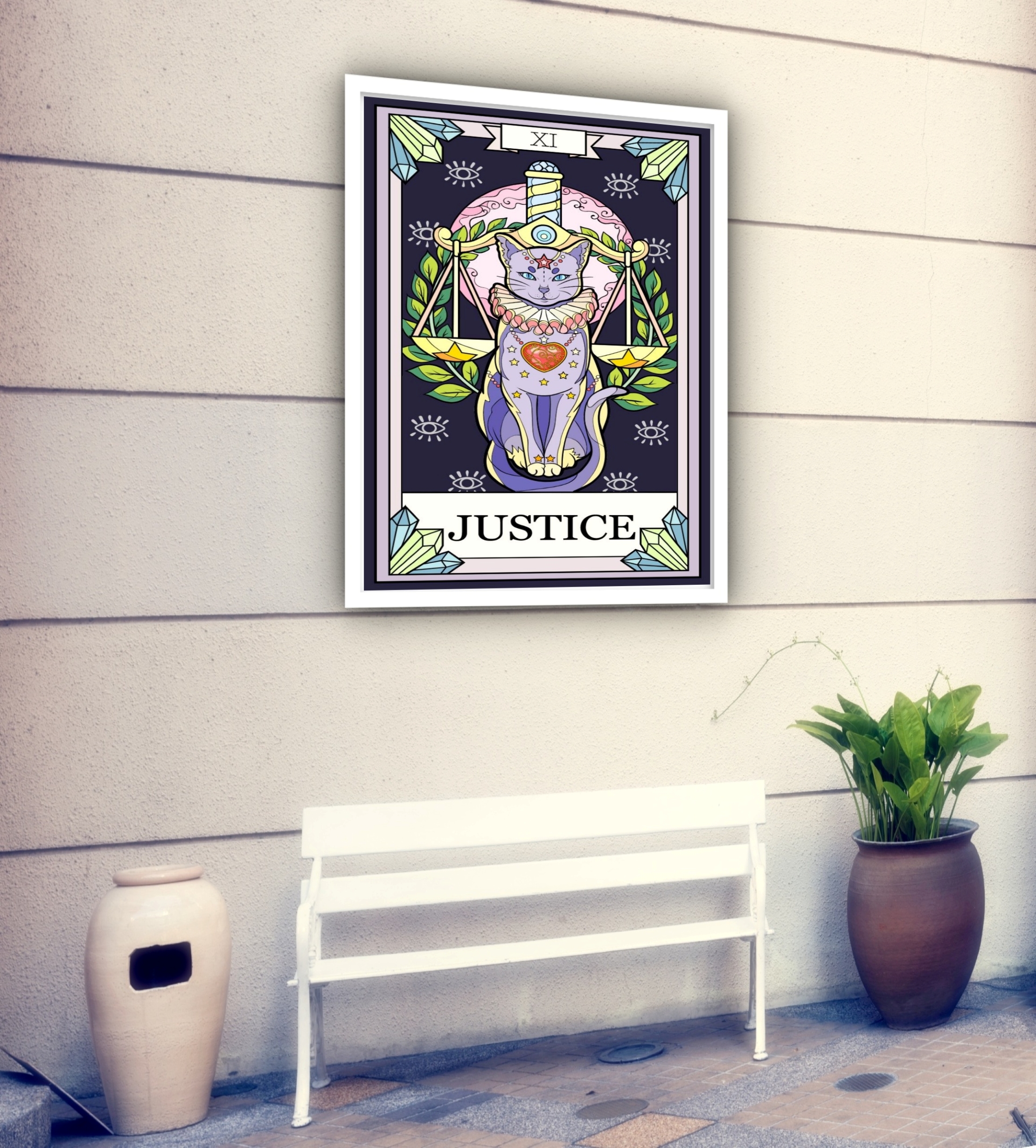 Quadro Decorativo Tarot Gato Justiça - 70x50 cm