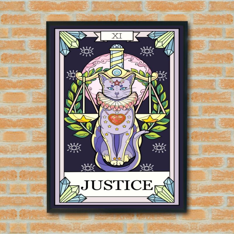 Quadro Decorativo Tarot Gato Justiça - 70x50 cm