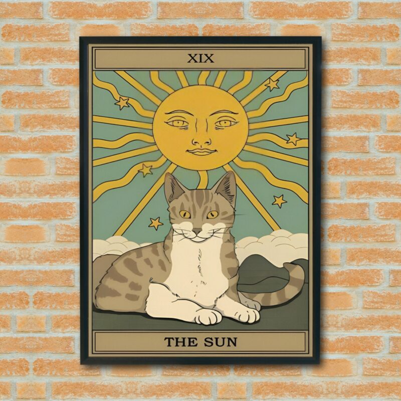 Quadro Decorativo Tarot Gato O Sol - 70x50 cm