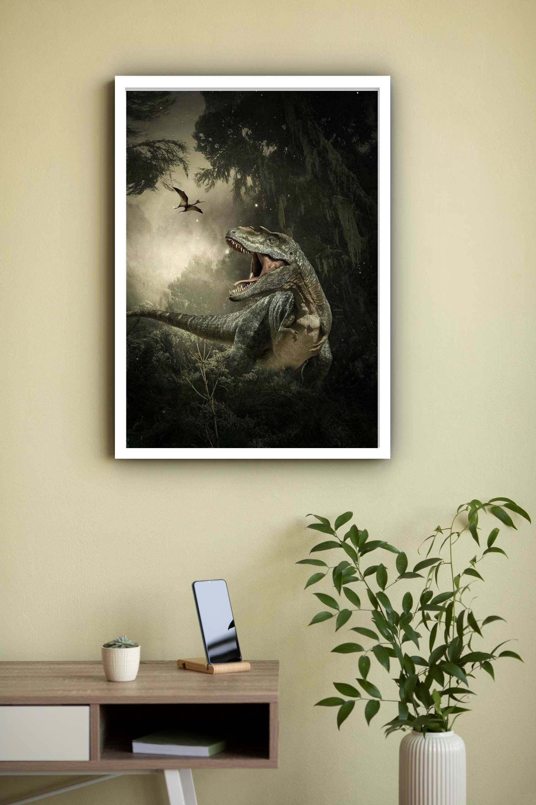 Quadro Decorativo Tiranossauro Rex Floresta - 70x50 cm