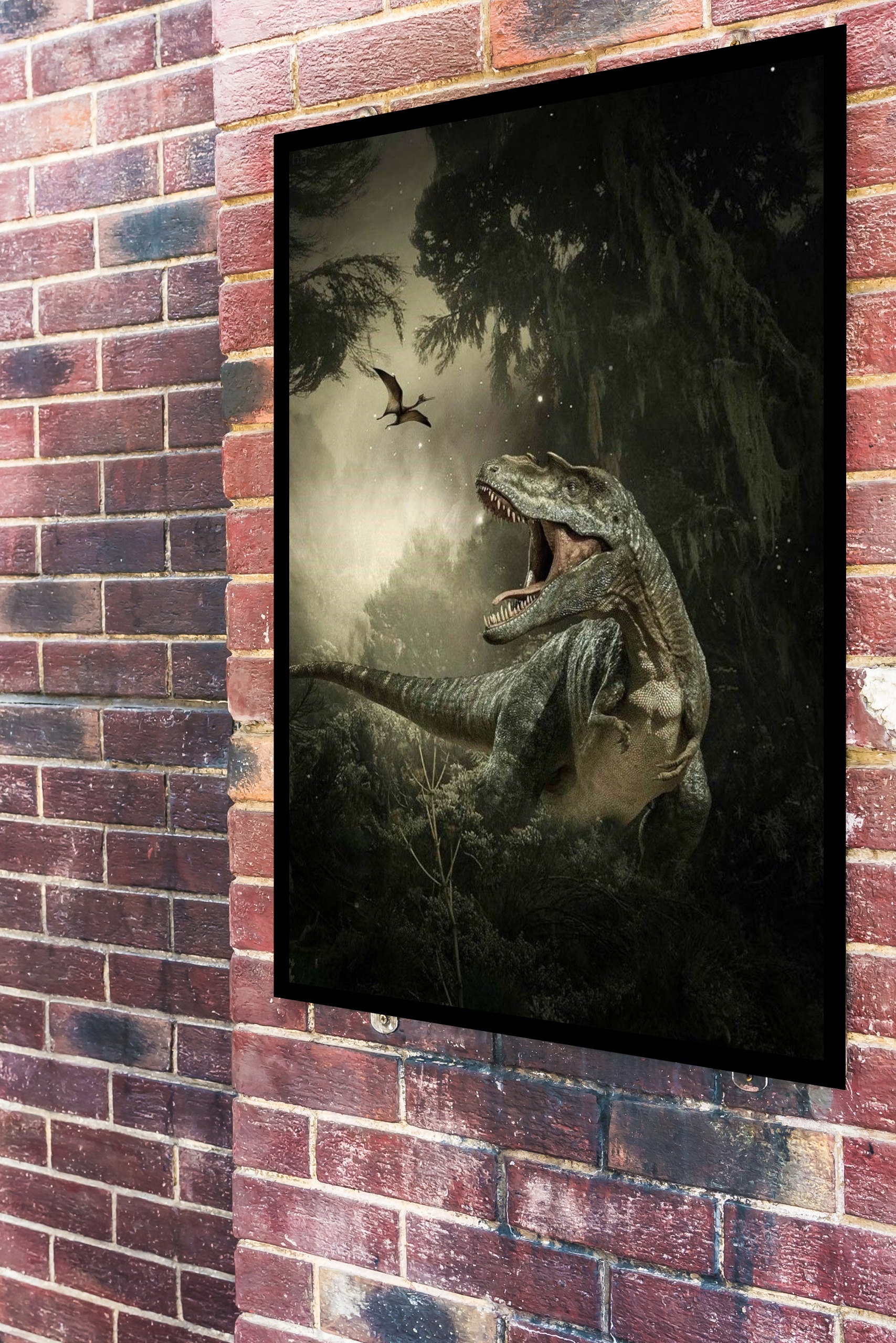 Quadro Decorativo Tiranossauro Rex Floresta - 70x50 cm