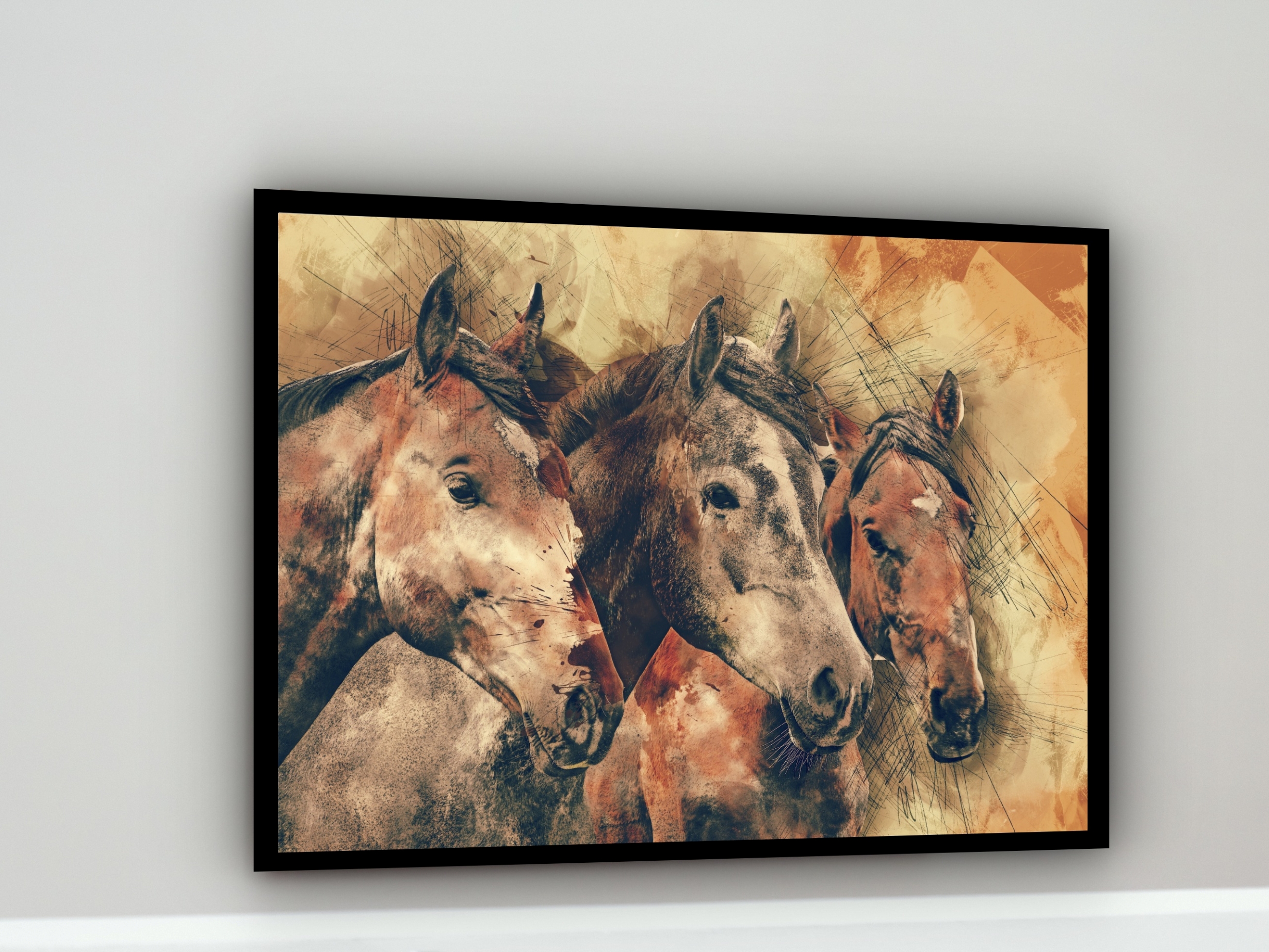 Quadro Decorativo Trio Cavalos Abstrato - 50x70 cm