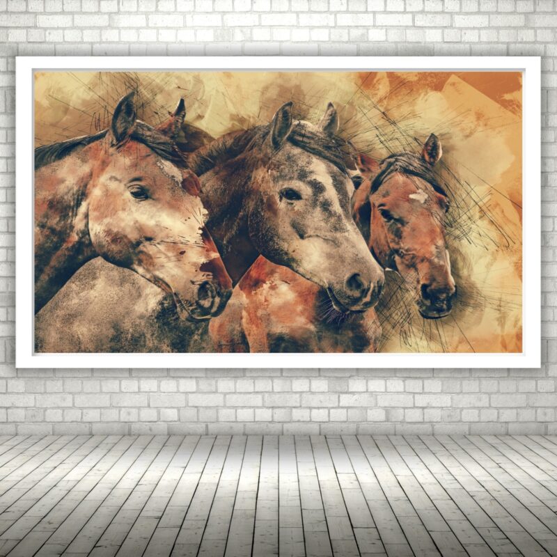 Quadro Decorativo Trio Cavalos Abstrato - 50x70 cm