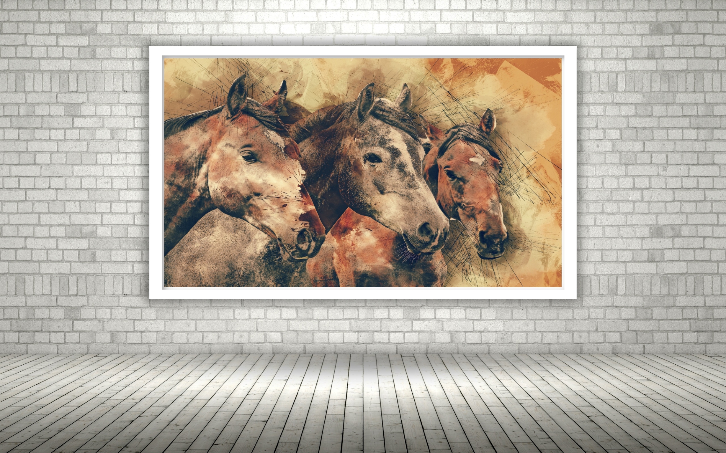 Quadro Decorativo Trio Cavalos Abstrato - 50x70 cm