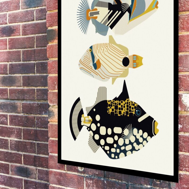 Quadro Decorativo Trio Peixes Abstrato - 70x50 cm