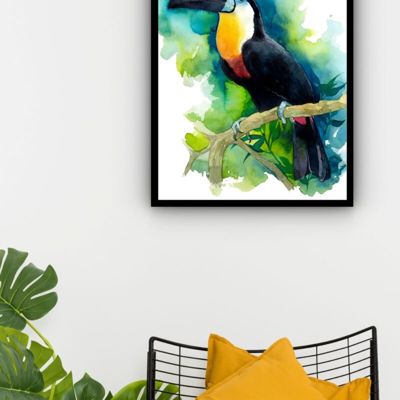 Quadro Decorativo Tucano Aquarela - 70x50 cm