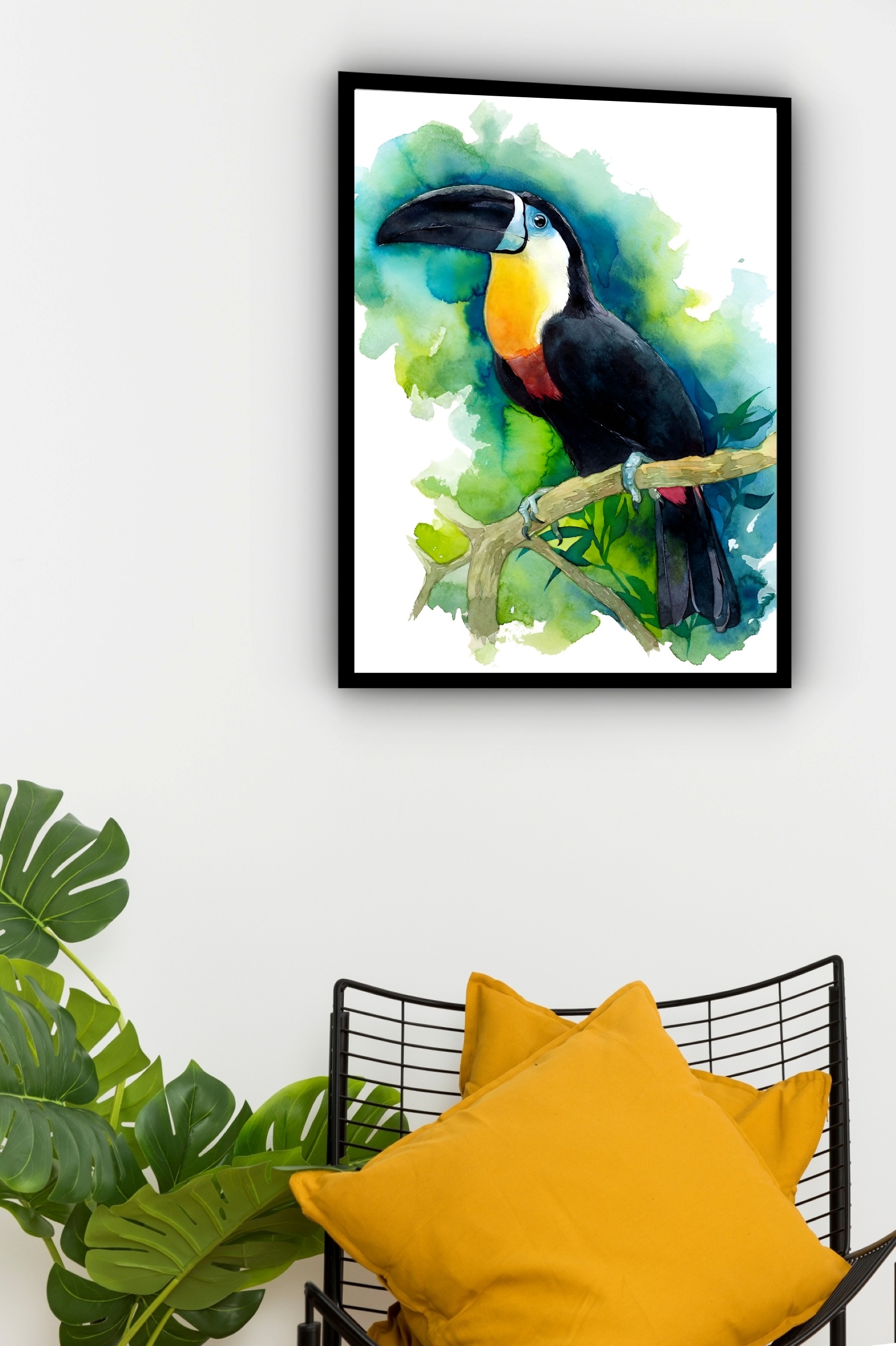 Quadro Decorativo Tucano Aquarela - 70x50 cm
