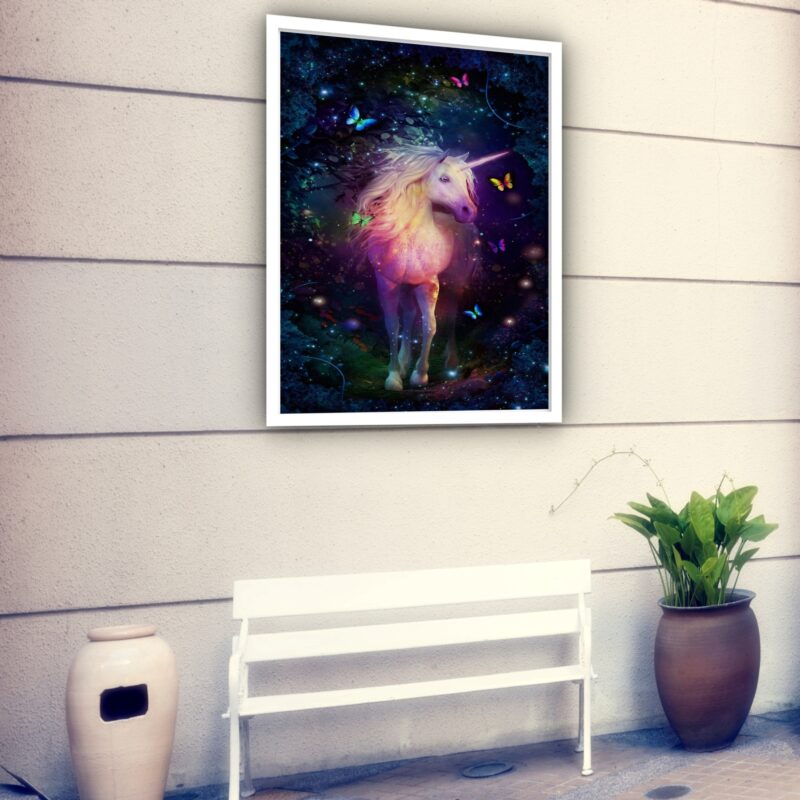 Quadro Decorativo Unicórnio Borboletas - 70x50 cm