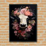 Quadro Decorativo Vaca Coroa Flores - 70x50 cm