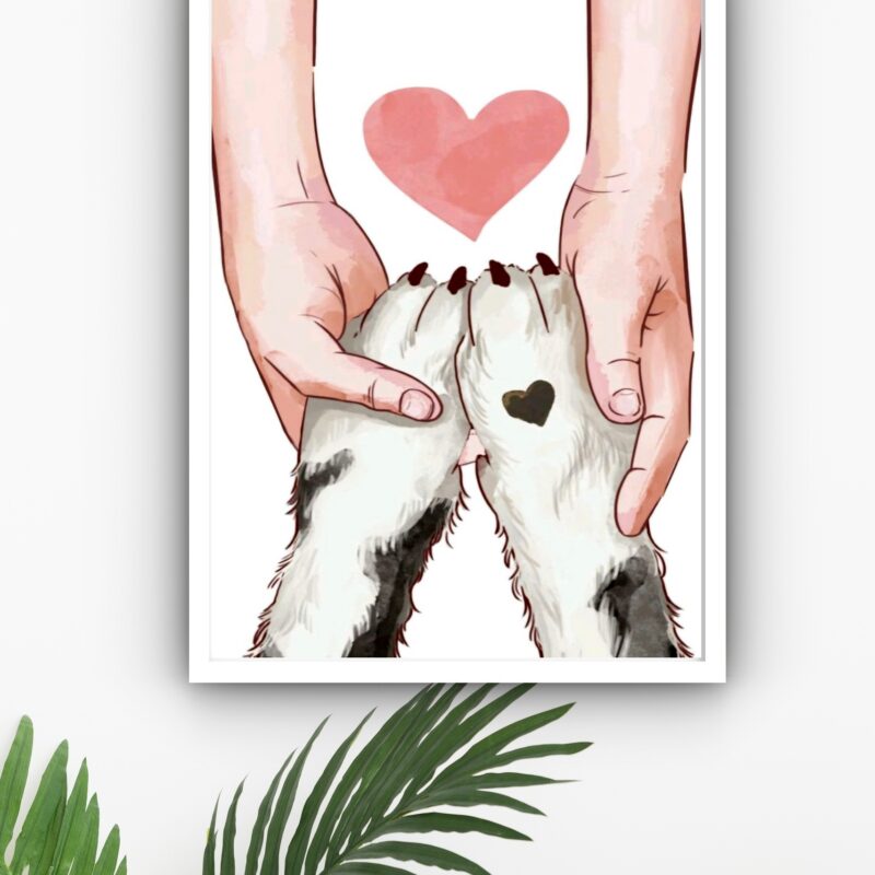 Quadro Decorativo Veterinária Patas Mãos Coração - 70x50 cm