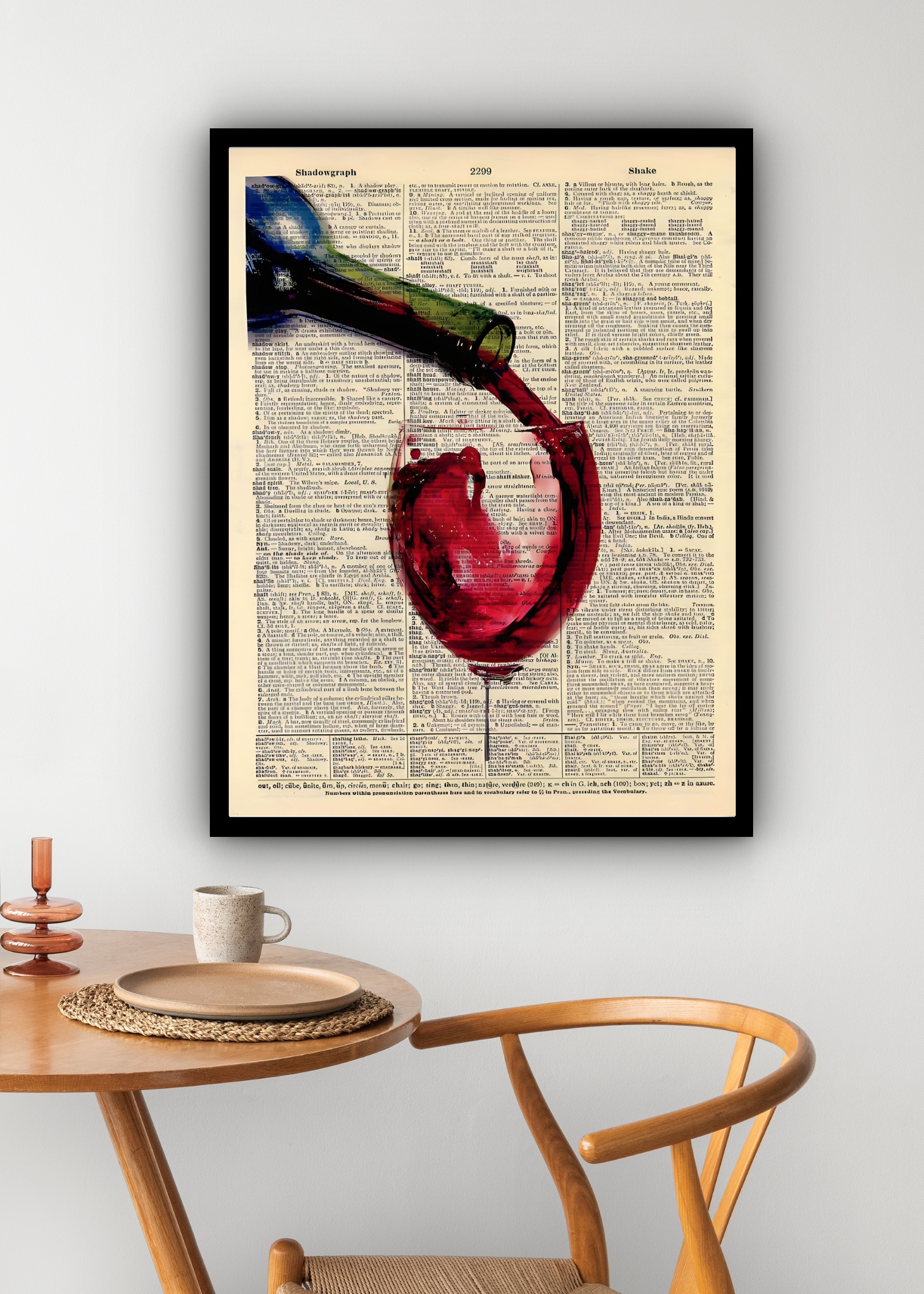 Quadro Decorativo Vinho Caindo Taça Bar Vintage - 70x50 cm