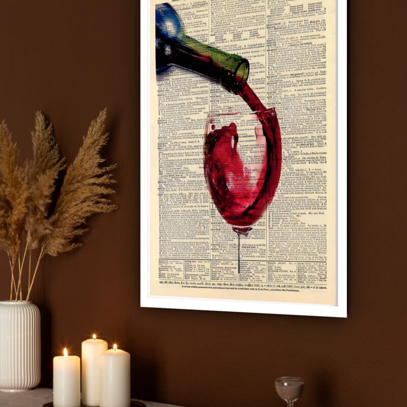 Quadro Decorativo Vinho Caindo Taça Bar Vintage - 70x50 cm