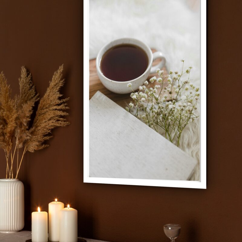 Quadro Decorativo Xícara Café Raminho - 70x50 cm
