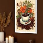 Quadro Decorativo Xícara De Café Com Flores - 70x50 cm