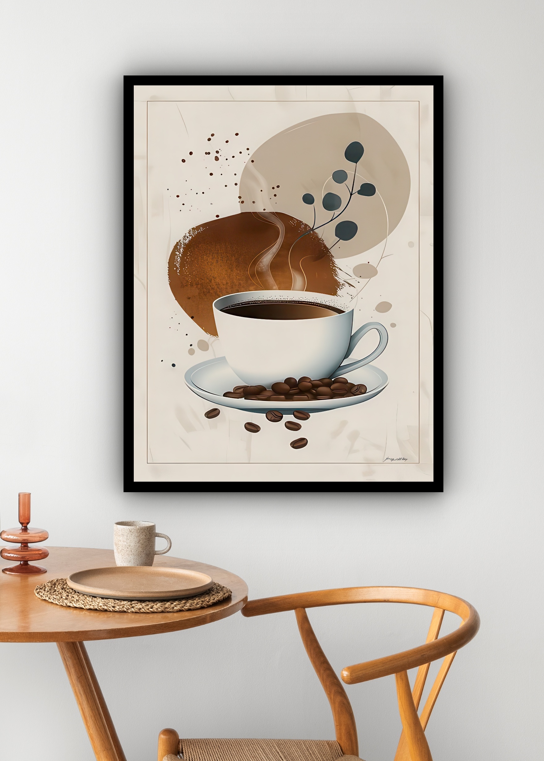 Quadro Decorativo Xícara De Café Com Grãos - 70x50 cm