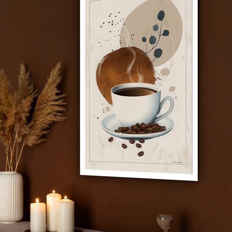 Quadro Decorativo Xícara De Café Com Grãos - 70x50 cm