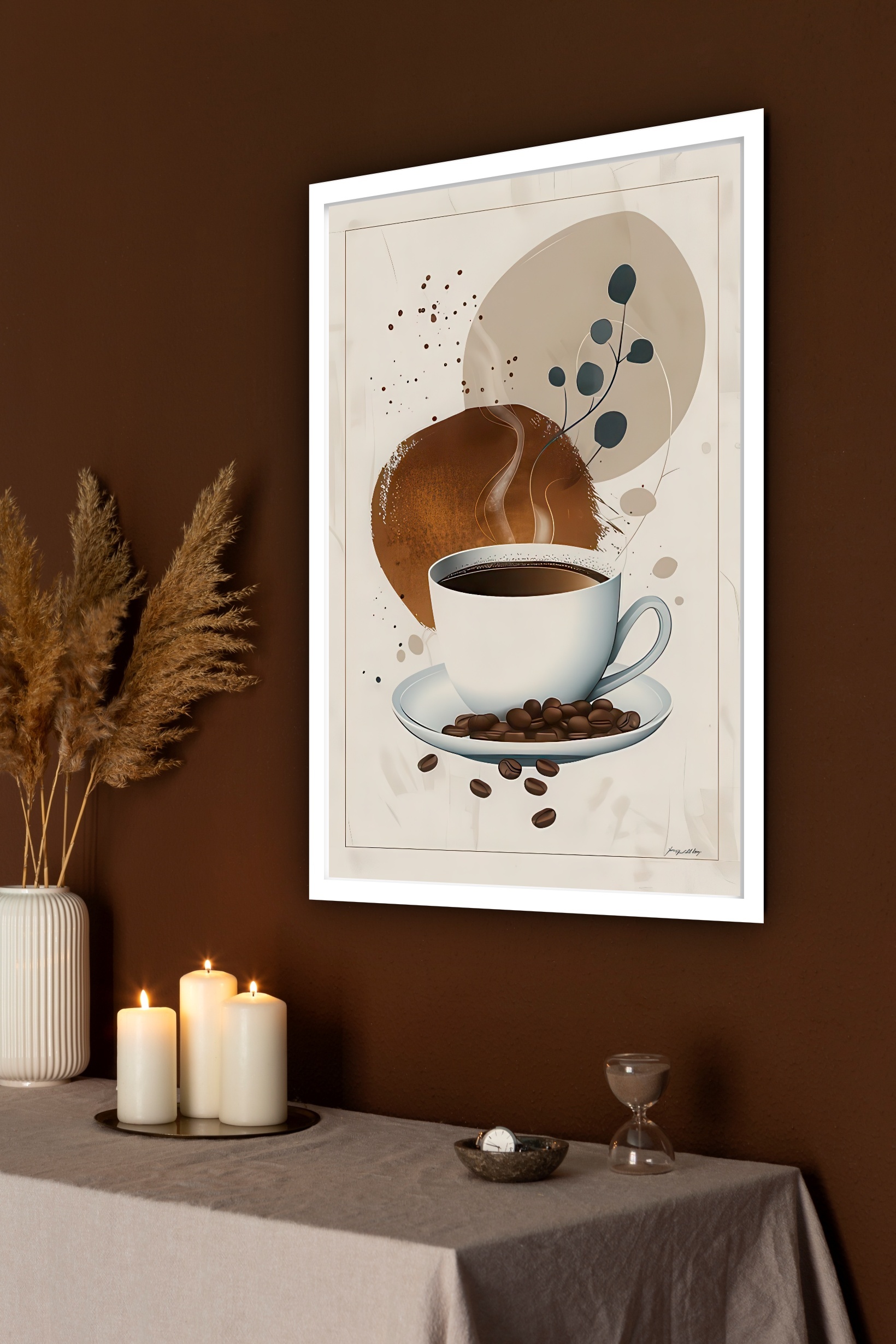 Quadro Decorativo Xícara De Café Com Grãos - 70x50 cm
