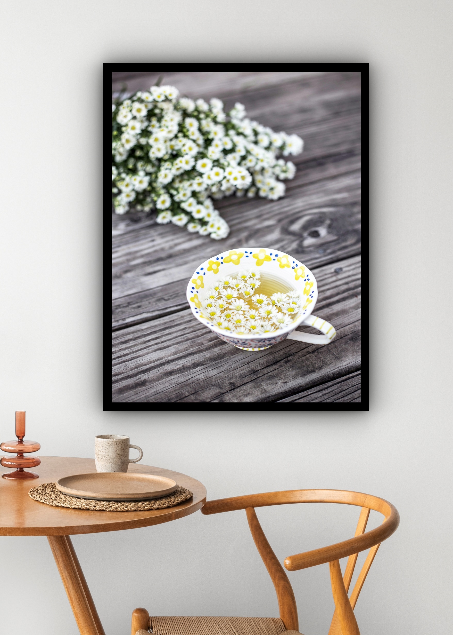 Quadro Decorativo Xícara De Chá Com Flores - 70x50 cm