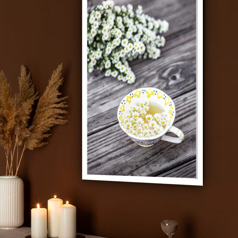 Quadro Decorativo Xícara De Chá Com Flores - 70x50 cm