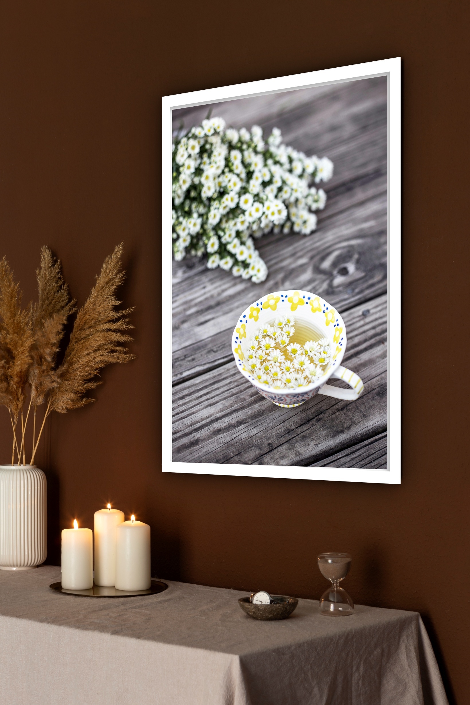 Quadro Decorativo Xícara De Chá Com Flores - 70x50 cm