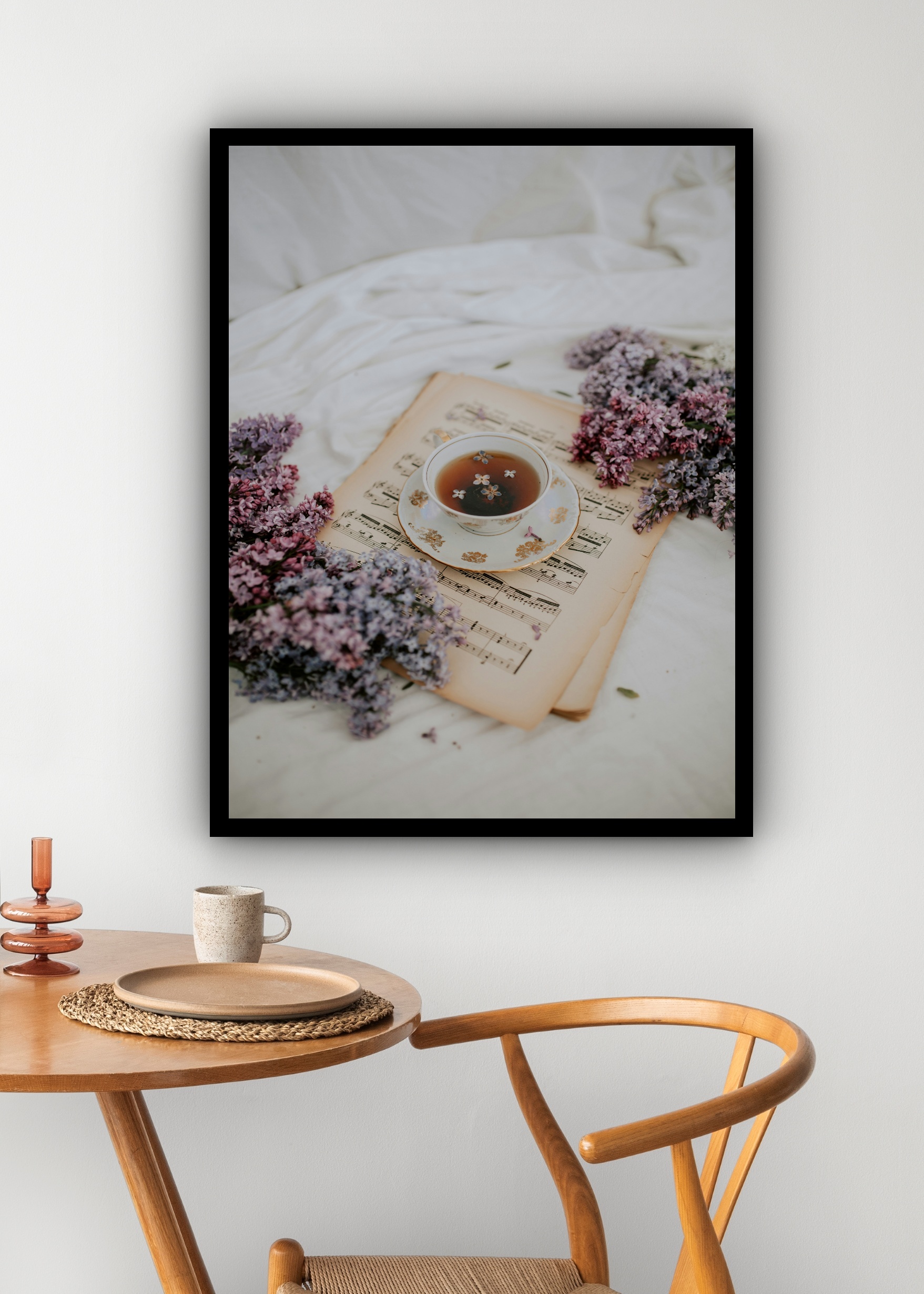 Quadro Decorativo Xícara De Chá Notas Musicais - 70x50 cm