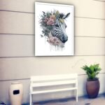 Quadro Decorativo Zebra Coroa De Flores - 70x50 cm