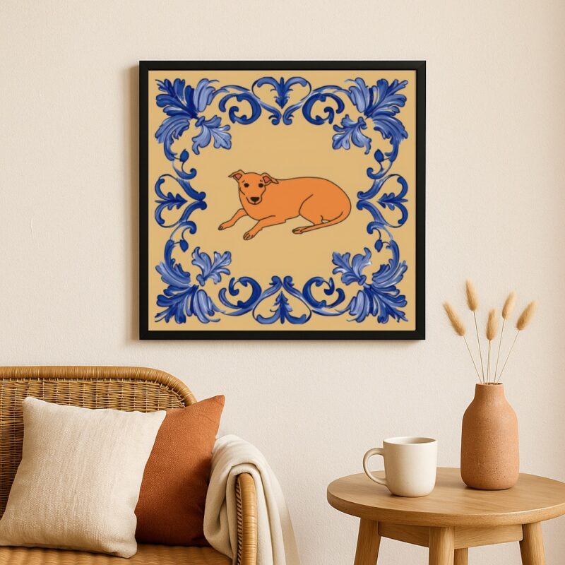 Quadro Estilo Azulejo Cachorro Caramelo- 33x33 Cm