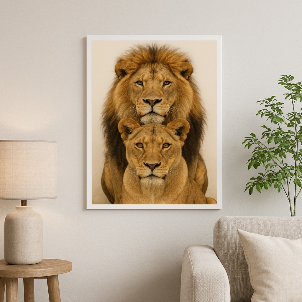 Quadro Fotografia Básica Neutra Leão e Leoa