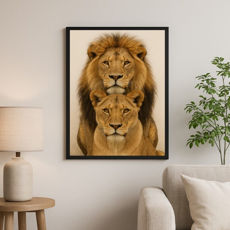 Quadro Fotografia Básica Neutra Leão e Leoa