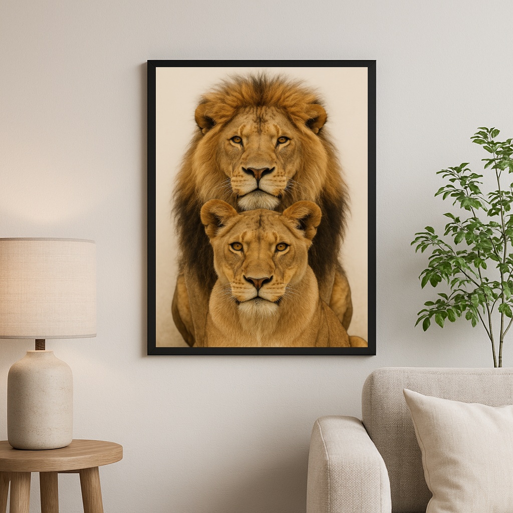 Quadro Fotografia Básica Neutra Leão e Leoa