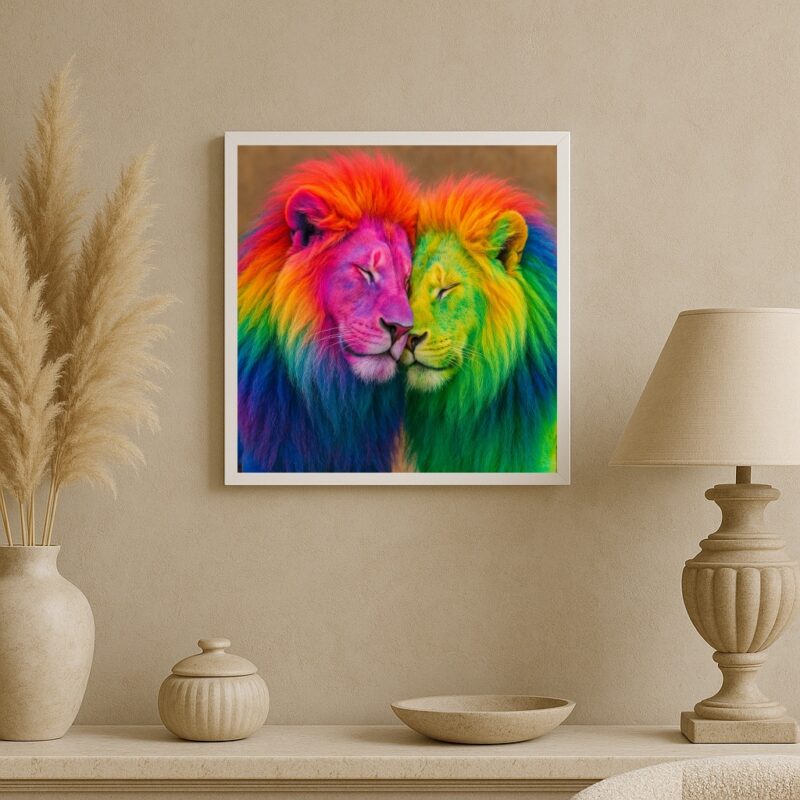 Quadro Fotografia Casal de Leões Gay - 33X33 Cm