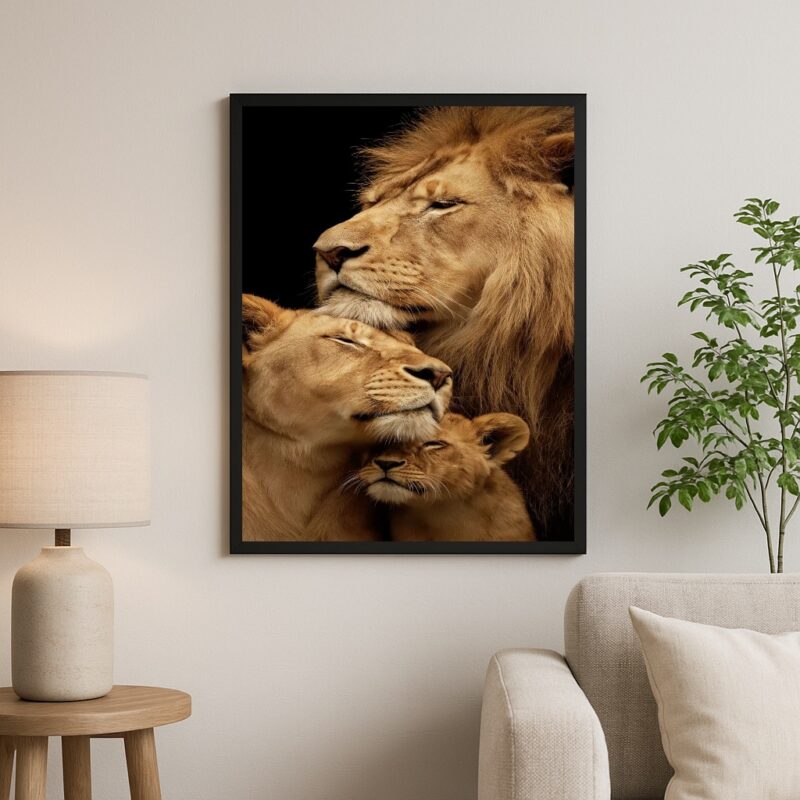 Quadro Fotografia Família De Leões Amorosos