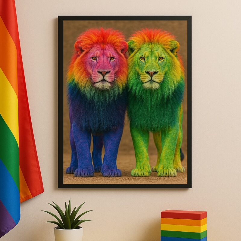 Quadro LGBT Fotografia Casal de Leões Gay