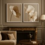 Kit 2 Quadros Flores Sofisticadas Elegantes Bege Cinza