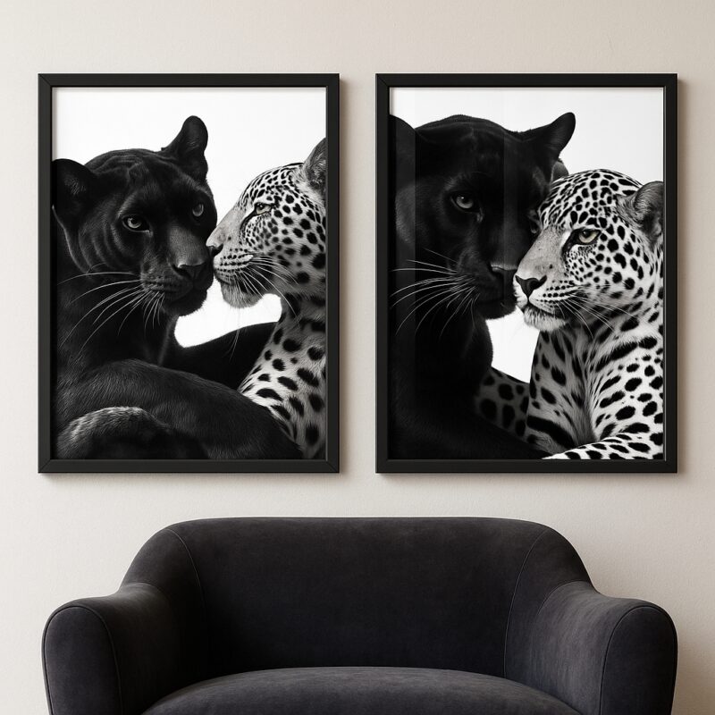 Kit 2 Quadros Para Quarto De Casal - Pantera e Onça